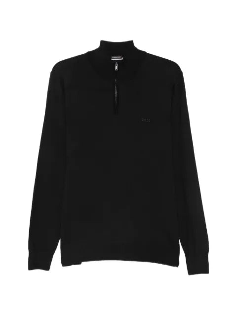 BOSS quarter-zip logo-embroidered sweater