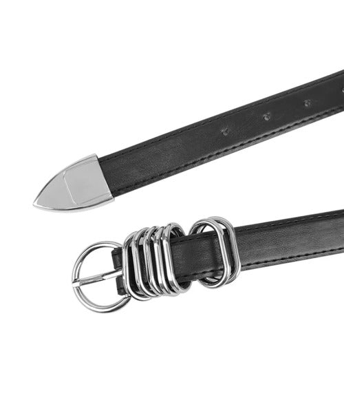Multi Ring Metal Buckle Leather Belt Unisex Denim Waist Belt